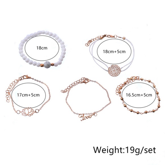 5 Pcs Boho Bracelet Set w/ Lotus Flower & Love - Picture 6 of 6